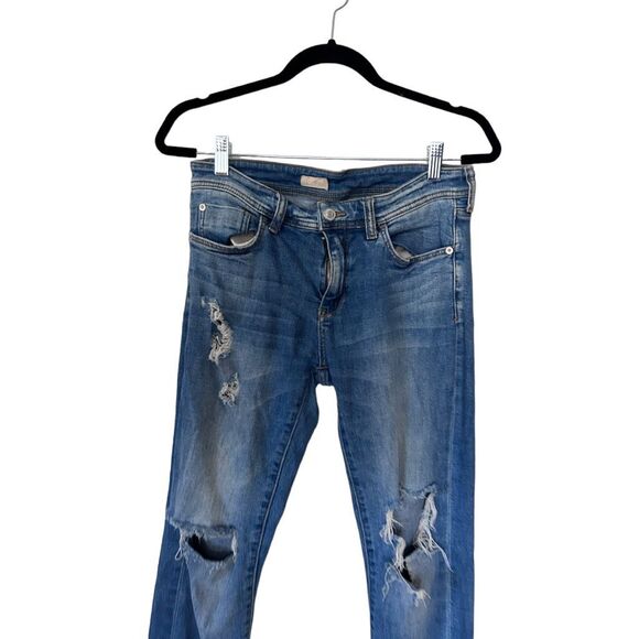 Pilcro and the Letterpress Ripped Slim Boyfriend Crop Jeans Blue Size 27 - Picture 2 of 14